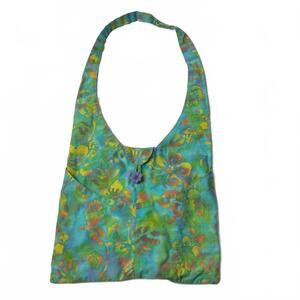 VTG Colorful Tie Dye Bag Tropical‎ Flowers Purse Flower Button Fabric Beach Boho